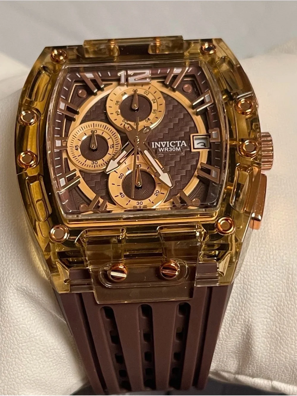 Invicta S1 Rally Allogrip Men 42mm Brown Tone Case Brown Metal Dial Brown Band